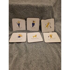 Pottery Barn Reindeer Cork Coasters Christmas Reindeer Rudolph Set Of 6